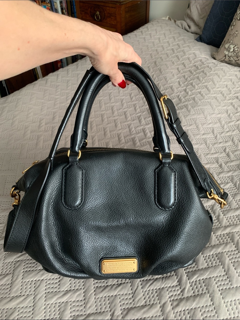 Marc Jacobs Black Leather Satchel with Gold Hardware